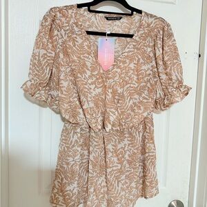 BloomChic Mini Dress in Cream and Brown